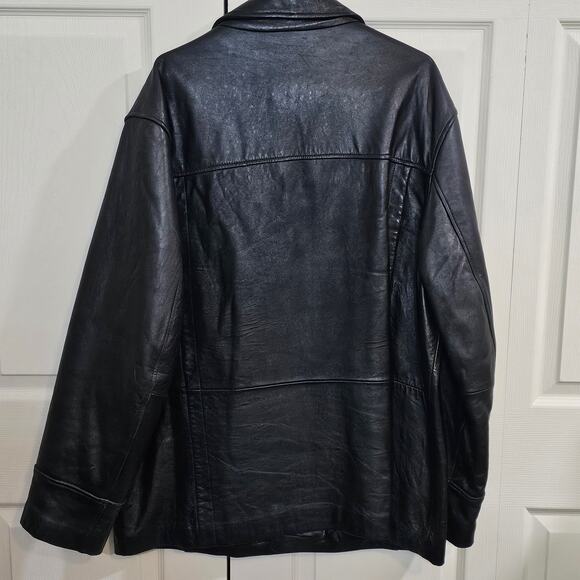 Wilsons Leather Mens XL Jacket Grunge Workwear Biker Black Tear On Right Arm - Picture 2 of 9